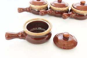 Vintage Stoneware Bowls with Lids, Mini Crock Pots, Set of 4