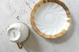 Vintage Trina Teacup & Saucer, White Porcelain Teacup with Gold Trim