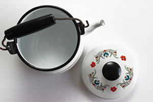 Vintage 1960's Enamel Teapot, Floral Tea Kettle