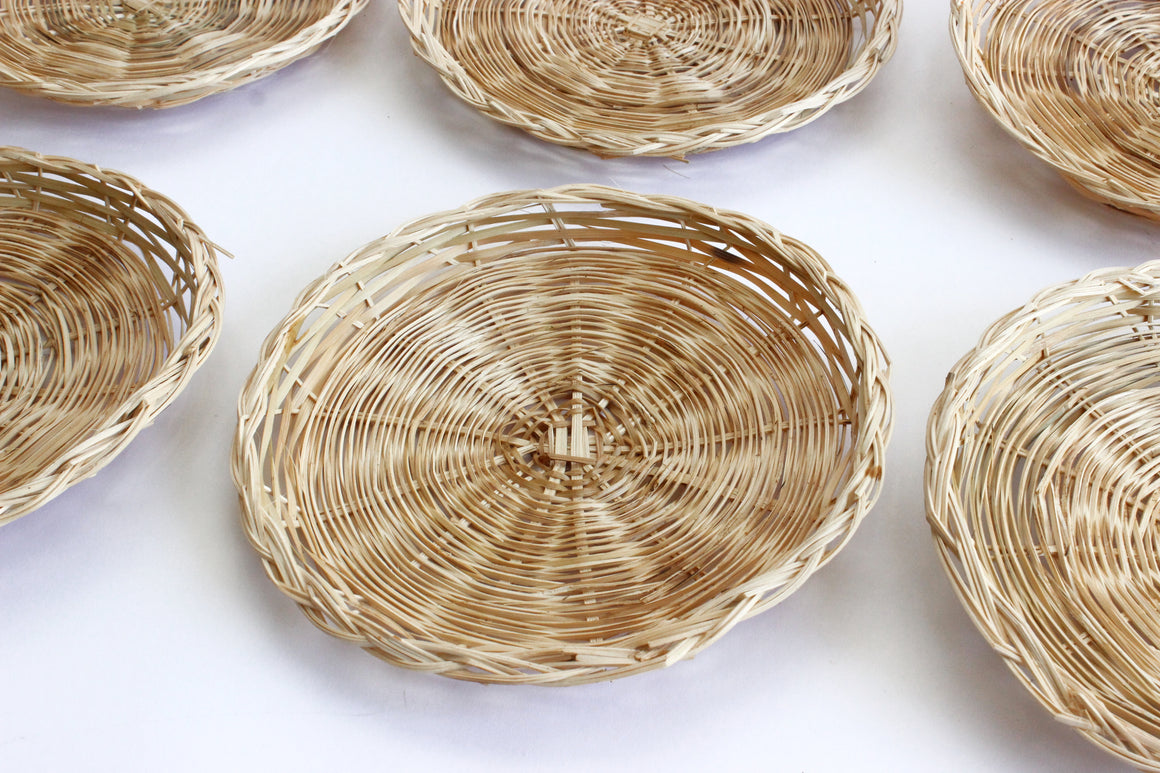 Natural Woven Paper Plate Holders, Set of 6 - Vintage Outdoor Dining Plates