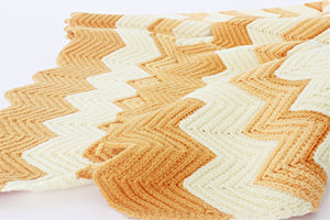 Vintage Knit Blanket, Orange & Cream Stripped Throw Blanket