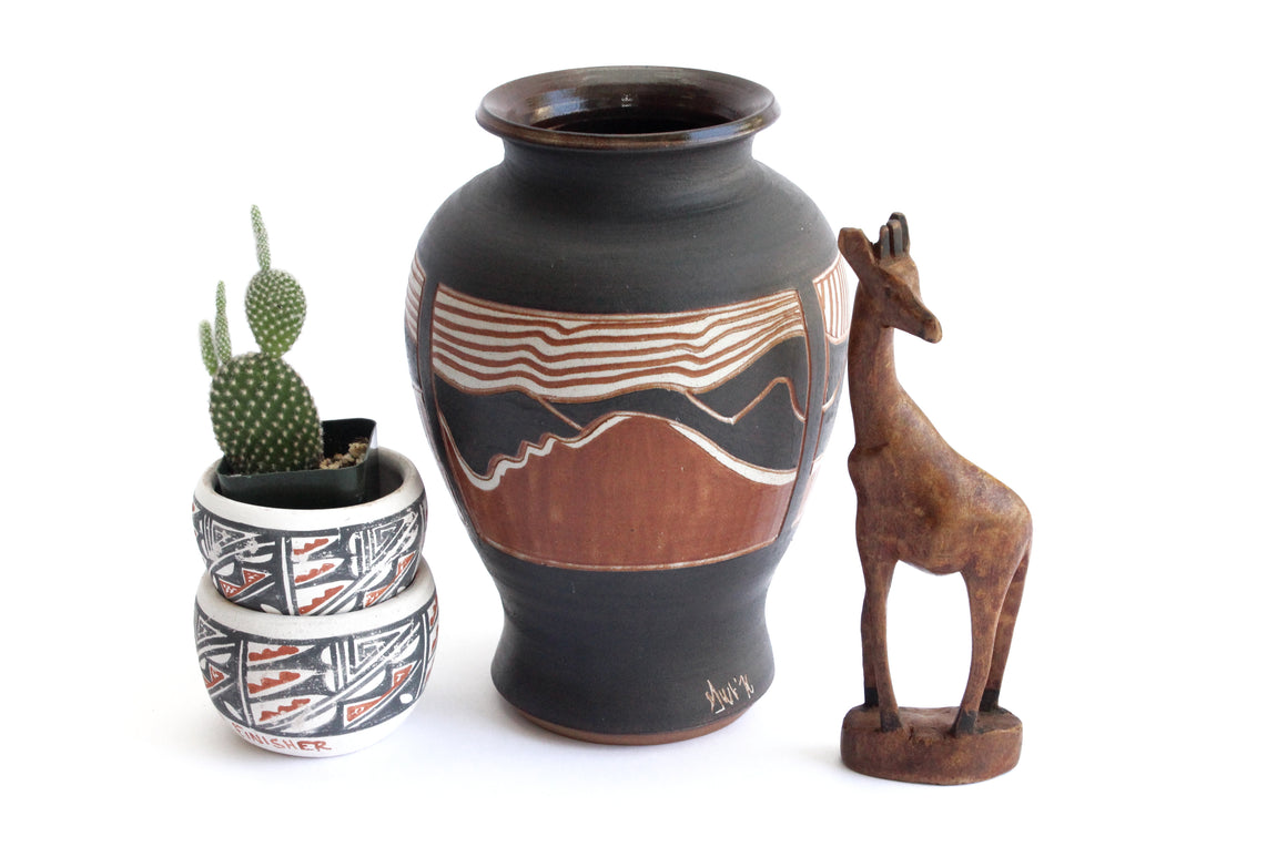 Southwest Style Fine Art Pottery, Large Ceramic Vase, Boho Home Decor