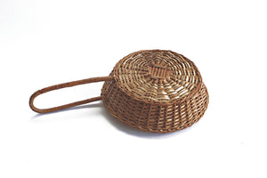 Woven Wicker Basket With Long Handle