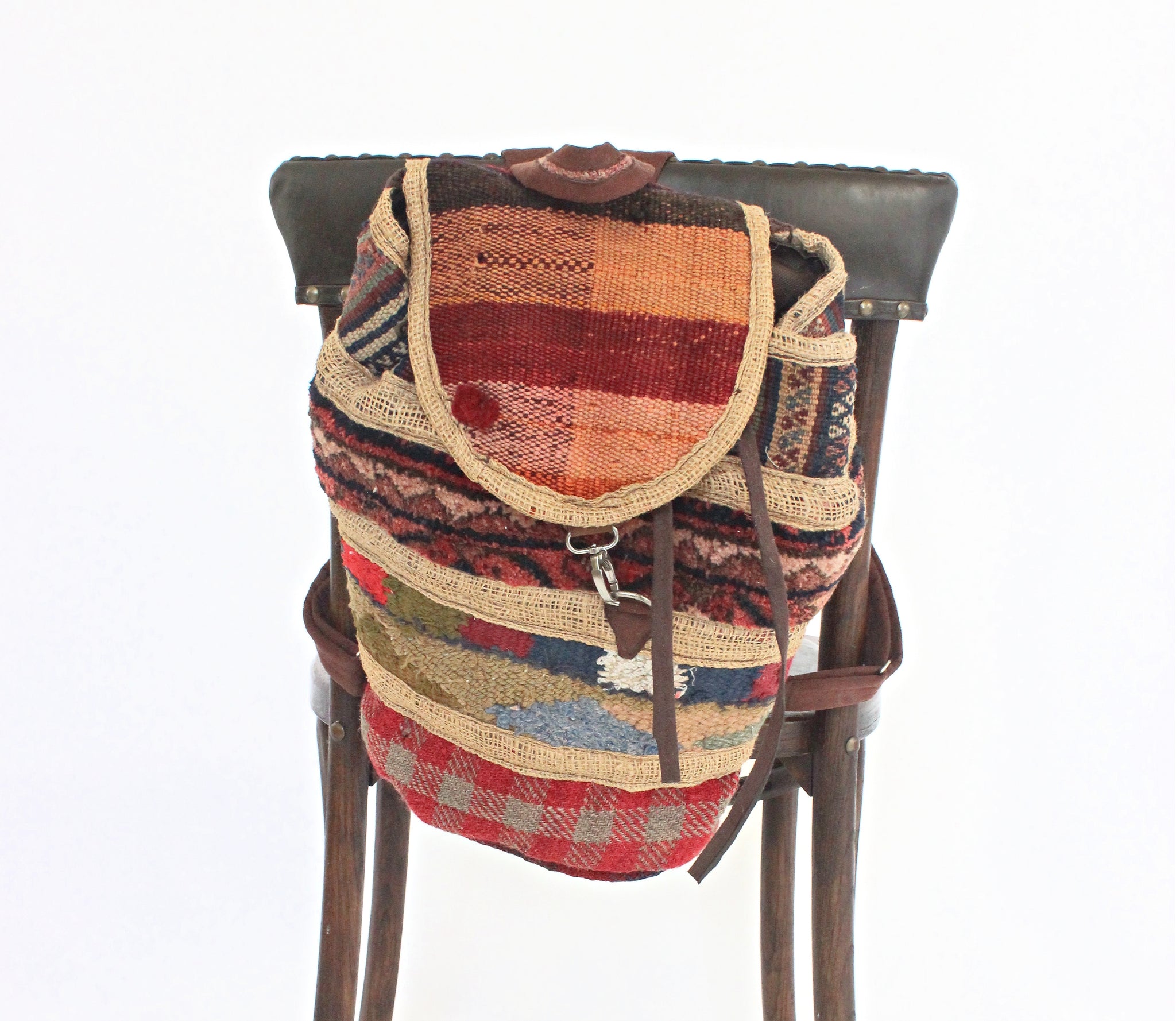 Vintage MCM ~ Brown Logo Nylon Drawstring Sling Backpack Bag ~ Hand Made